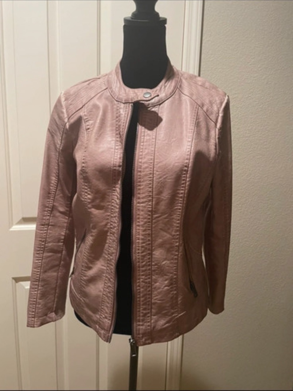 Style & Co. Dusty Pink Faux Leather Moto Jacket